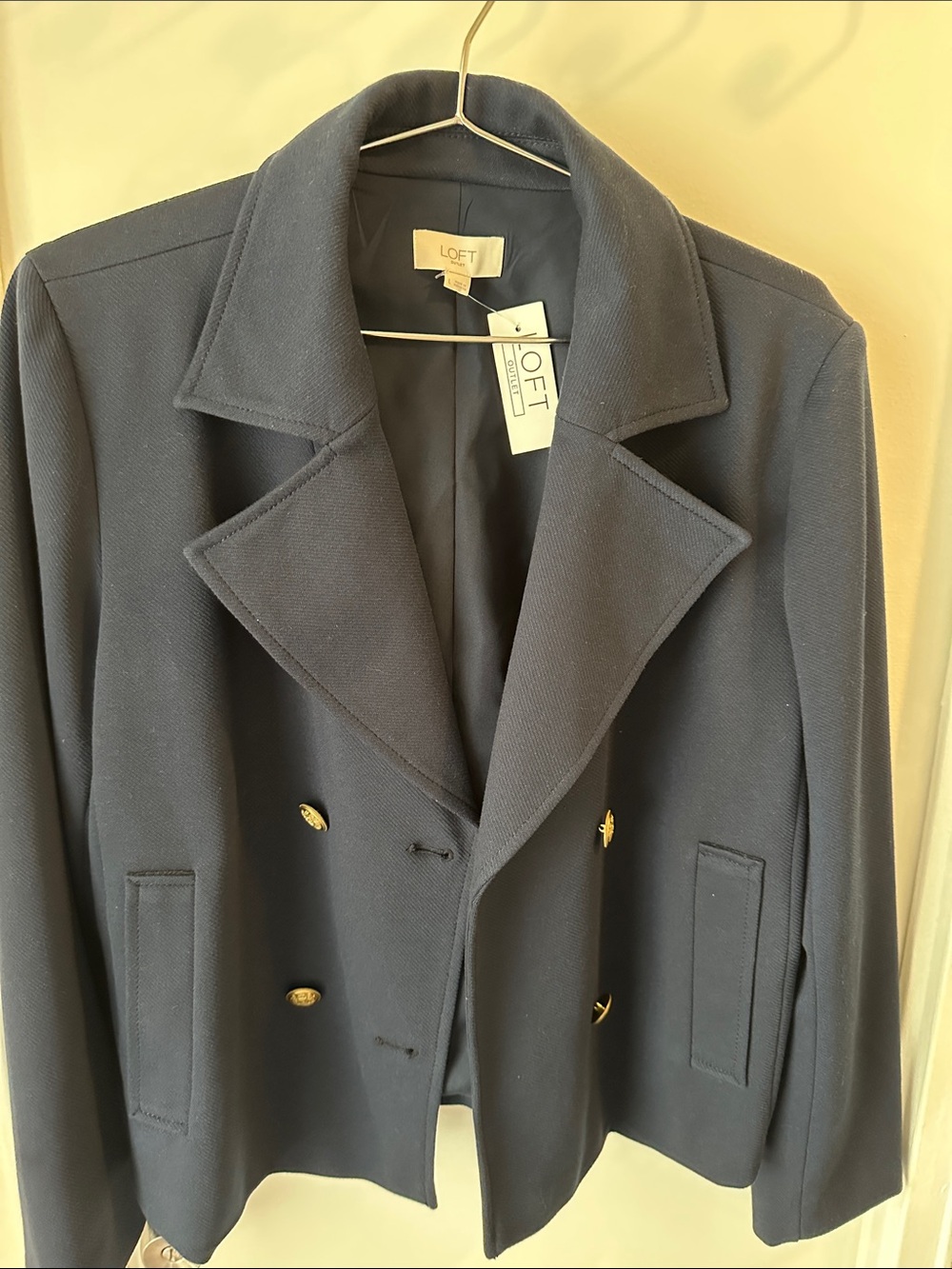 LOFT Navy Double-Breasted Pea Coat with Gold Buttons